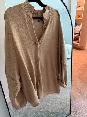 Neutral Camel Button-Up Knit Cardigan